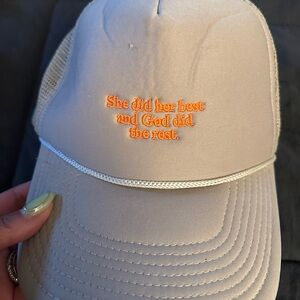 Beige Trucker Hat with Orange Embroidery